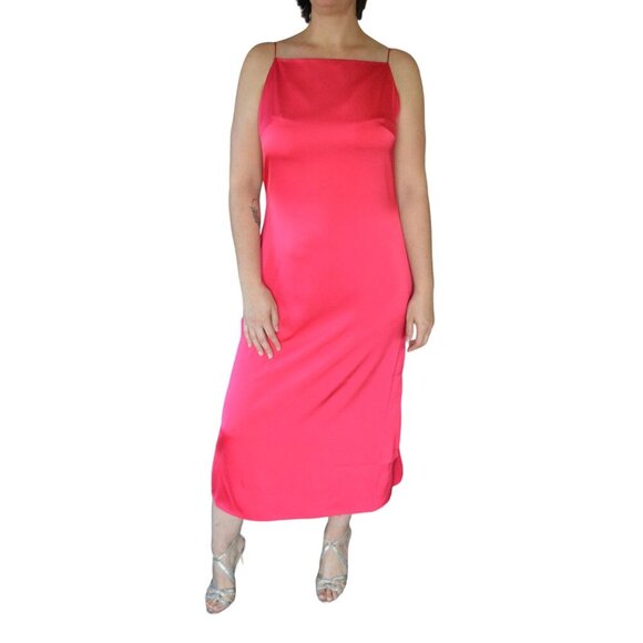 H&M Slip Cocktail Hot Pink Open Back Chain Dress Women's Large - Picture 1 of 11